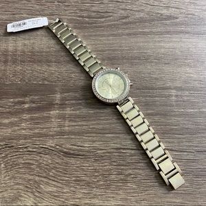 NWT New York & Company Silver Metal Link Crystal Rhinestone Dial Watch